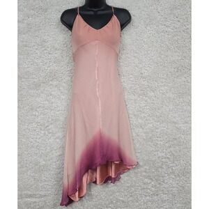 Express Womens Silk Ombre Midi Dress Size 6 Asymmetrical‎ Hem Y2K Romantic